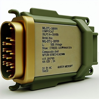 Номинальное напряжение 500 В, серия MIL-DTL-38999 Ⅲ, золотое покрытие контактов для обеспечения производительности. Композитный корпус оливково-зеленого цвета, кадмиевое покрытие. D38999/20MJJ35SN, 128 гнездовых контактов